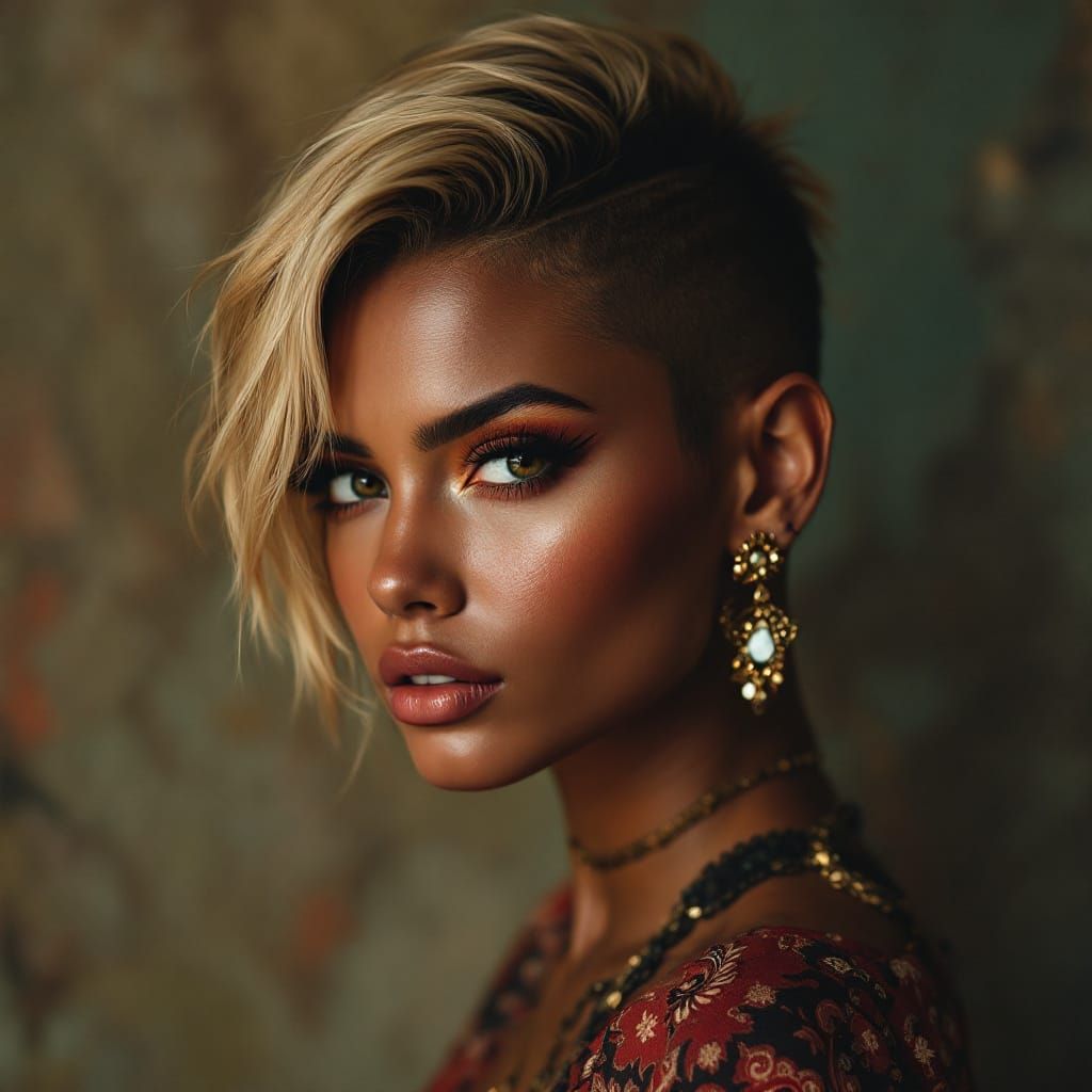 Brazilian Woman with Punk Haircut in Oil Painting