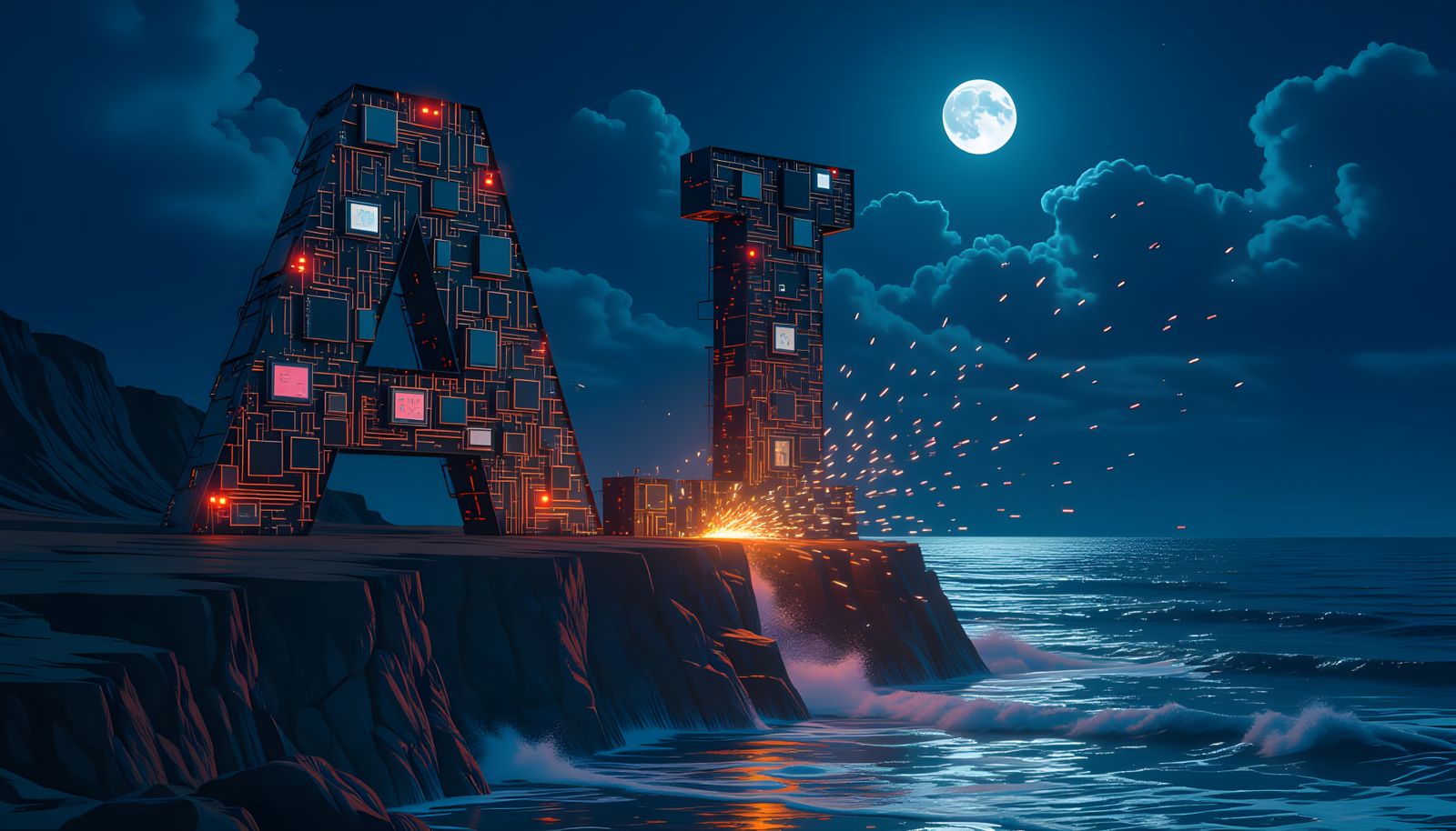 Electronic A.I. Letters Disintegrating into Pixels