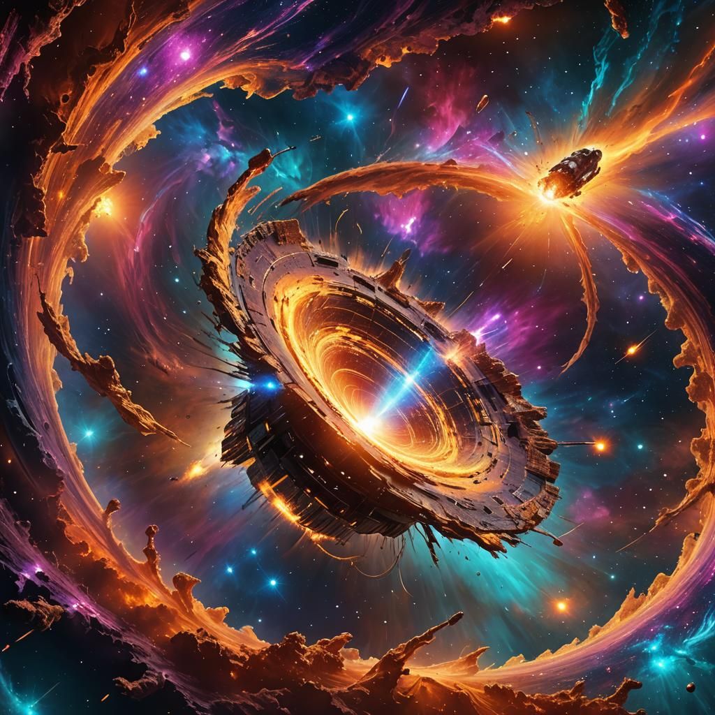 Spaceship Approaches Wormhole in Sci-Fi Digital Art