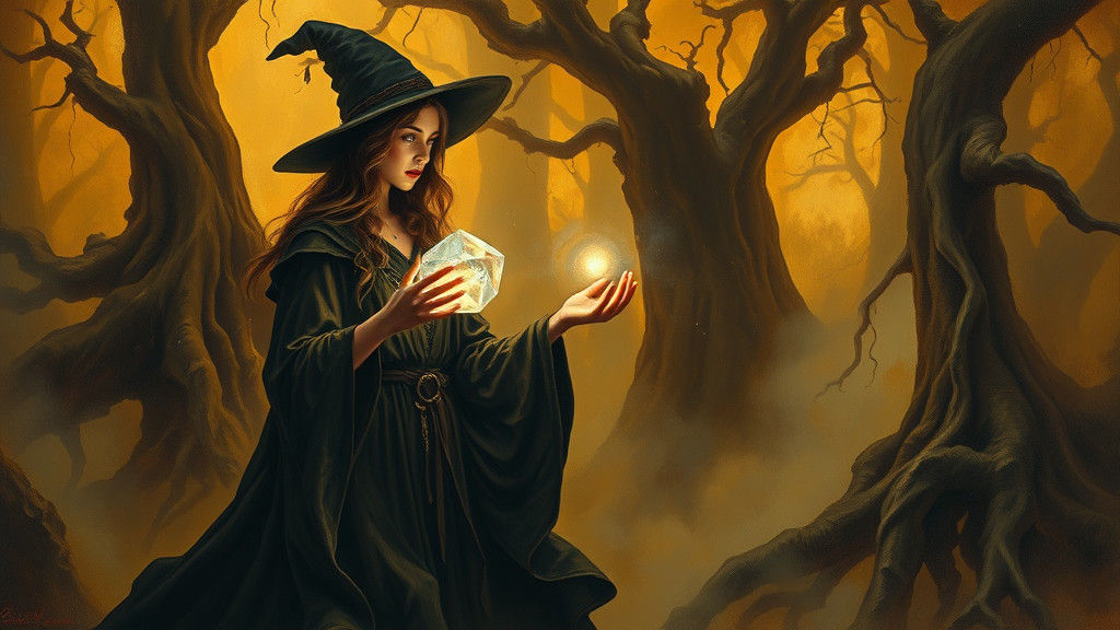 Mystical Woman in Forest, as Oil Painting