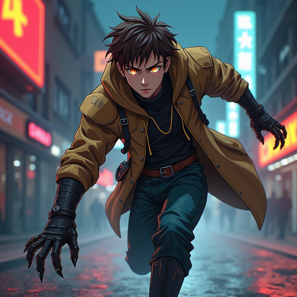 Humanoid Robot Bounty Hunter in Manga Scan Style