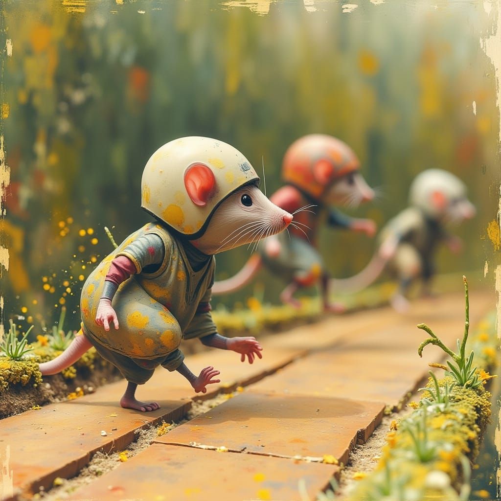 Whimsical Racing Rats in Miniature Track