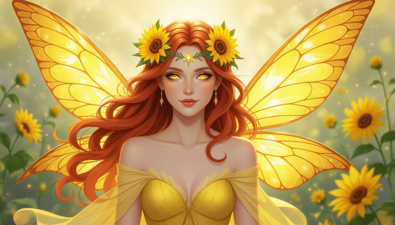 The Yellow Faerie Zoey in Golden Summer Sky