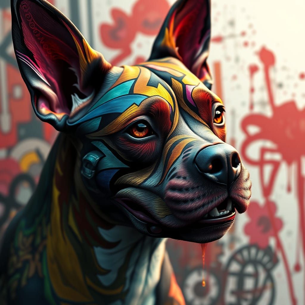 Hyper-Realistic Street Art Dog Portrait in Concept Art Style