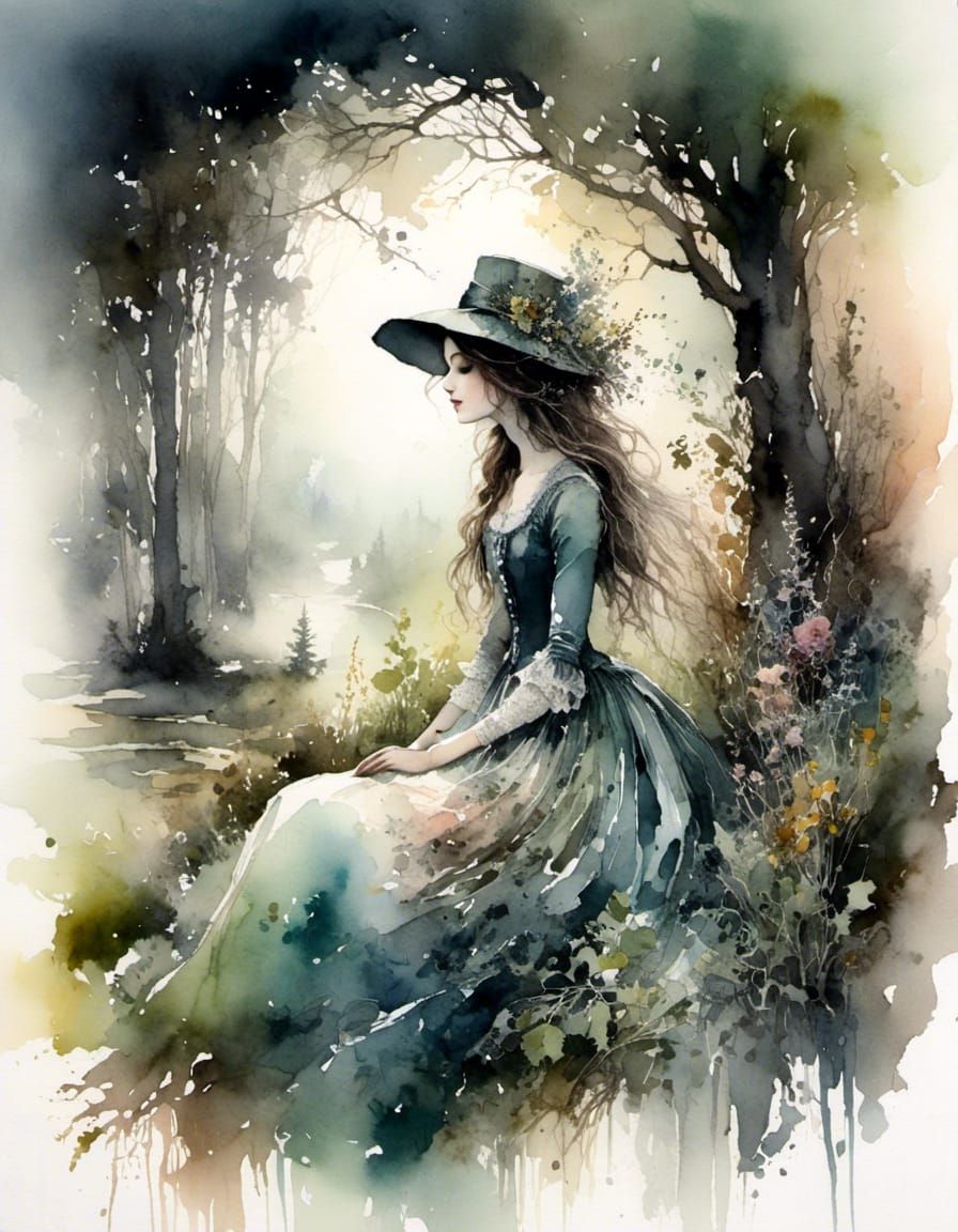 Witch Tarot Card in Charcoal Ink Art Style