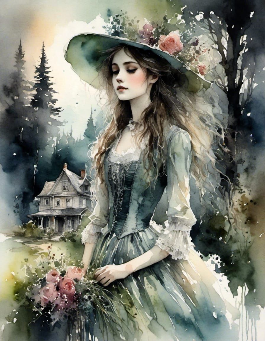 Witch Woman Tarot Card in Charcoal Ink Art