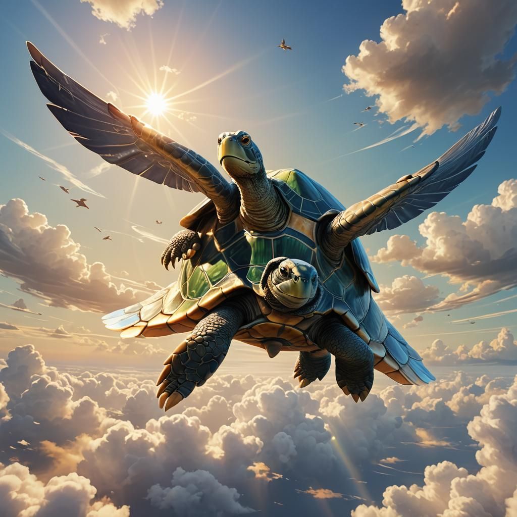 Anime Turtle Giga Chad Gliding Through the Sky