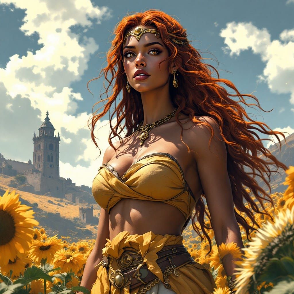 Bronze Goddess Warrior in High-Fantasy Art