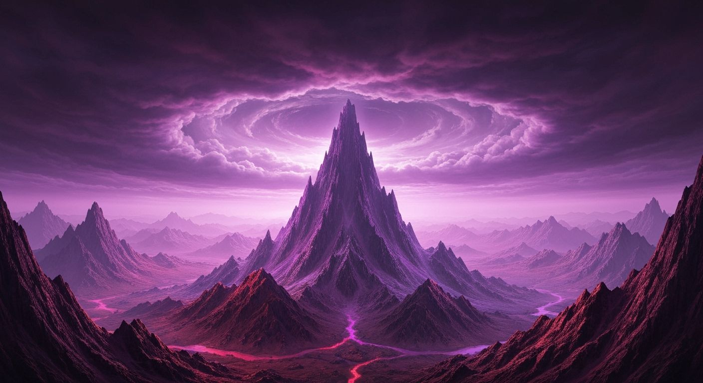 Dramatic Dark Fantasy Peaks in Crimson and Purple