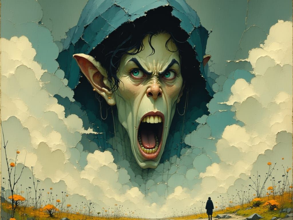 Grumpy Face Yelling from Cloudy Sky