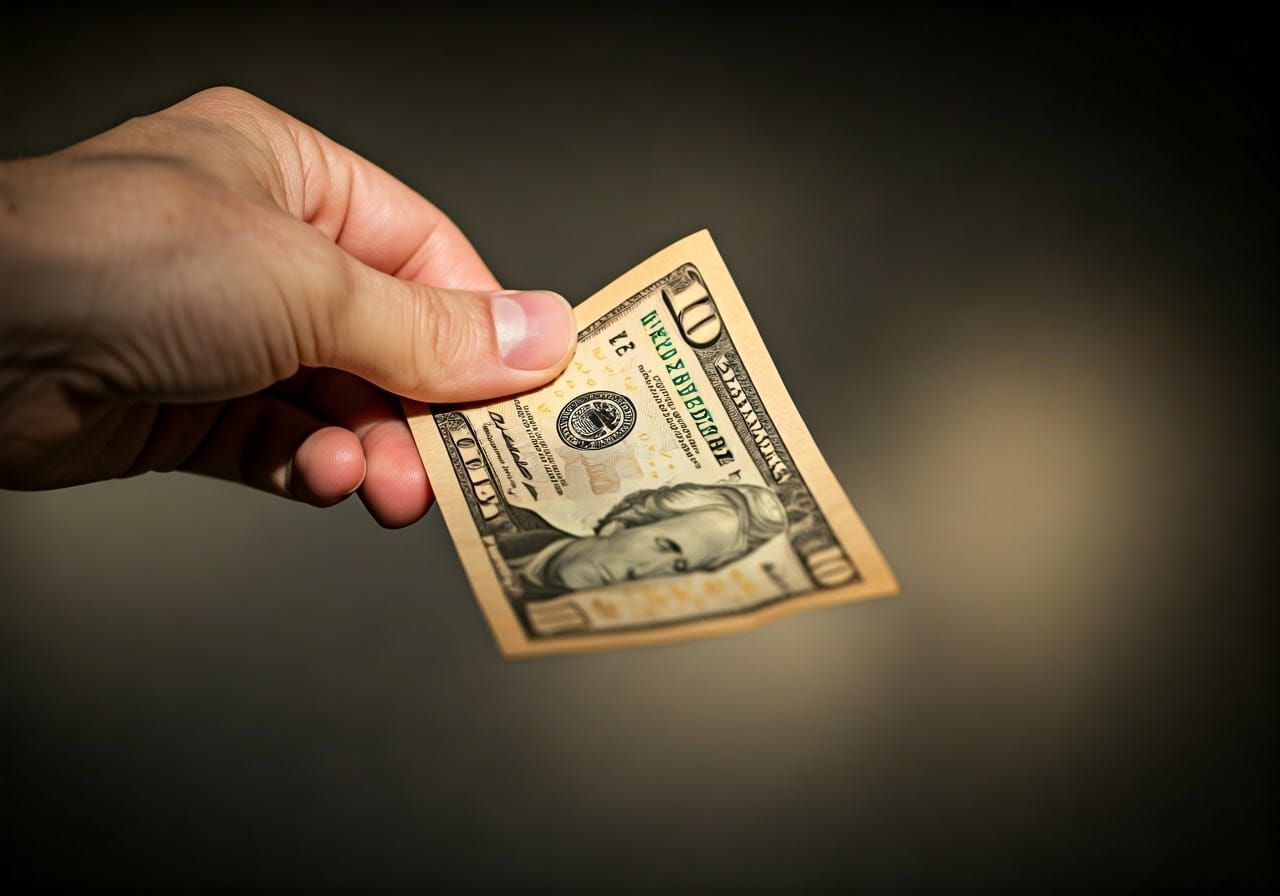 Softly Lit Hand Holds a Crisp $10 Bill