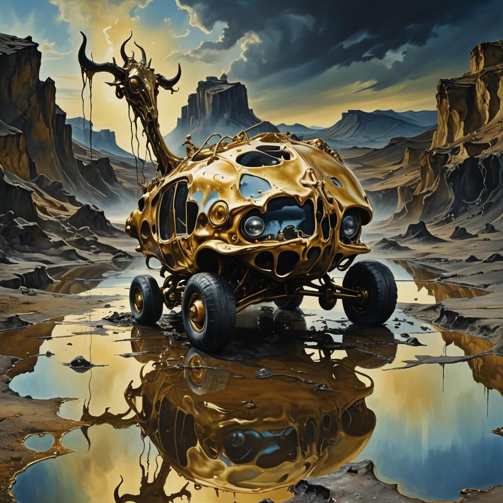 Surreal Melting Creature on Golgotha as Oil Painting