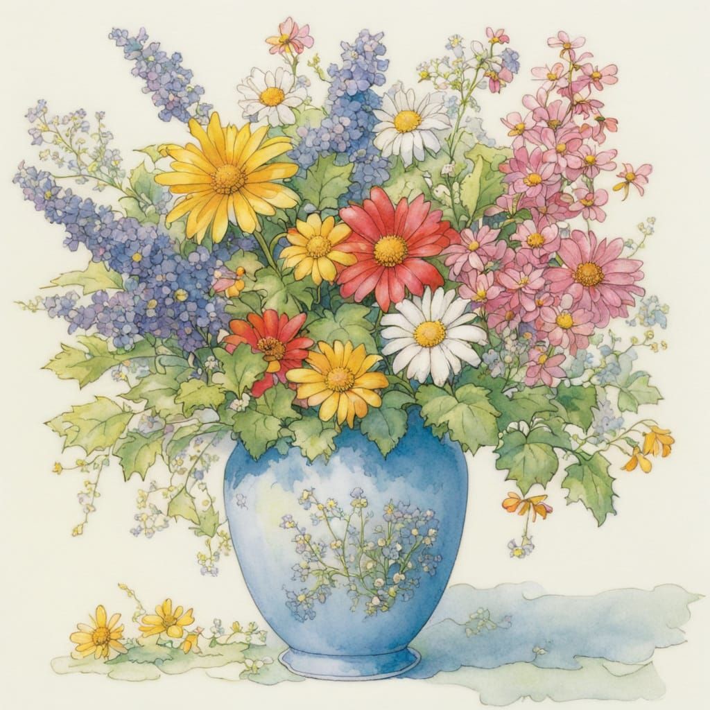 Colorful Cartoon Vase of Flowers