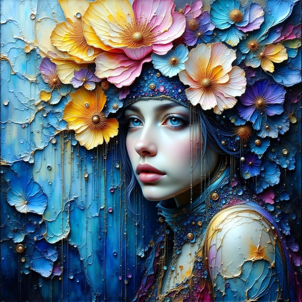 Textured Impasto Painting with Gold and Vivid Colors