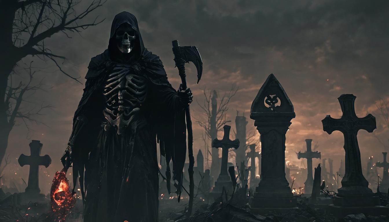 Soul Reaper in Cursed Necropolis: Dark Fantasy Art