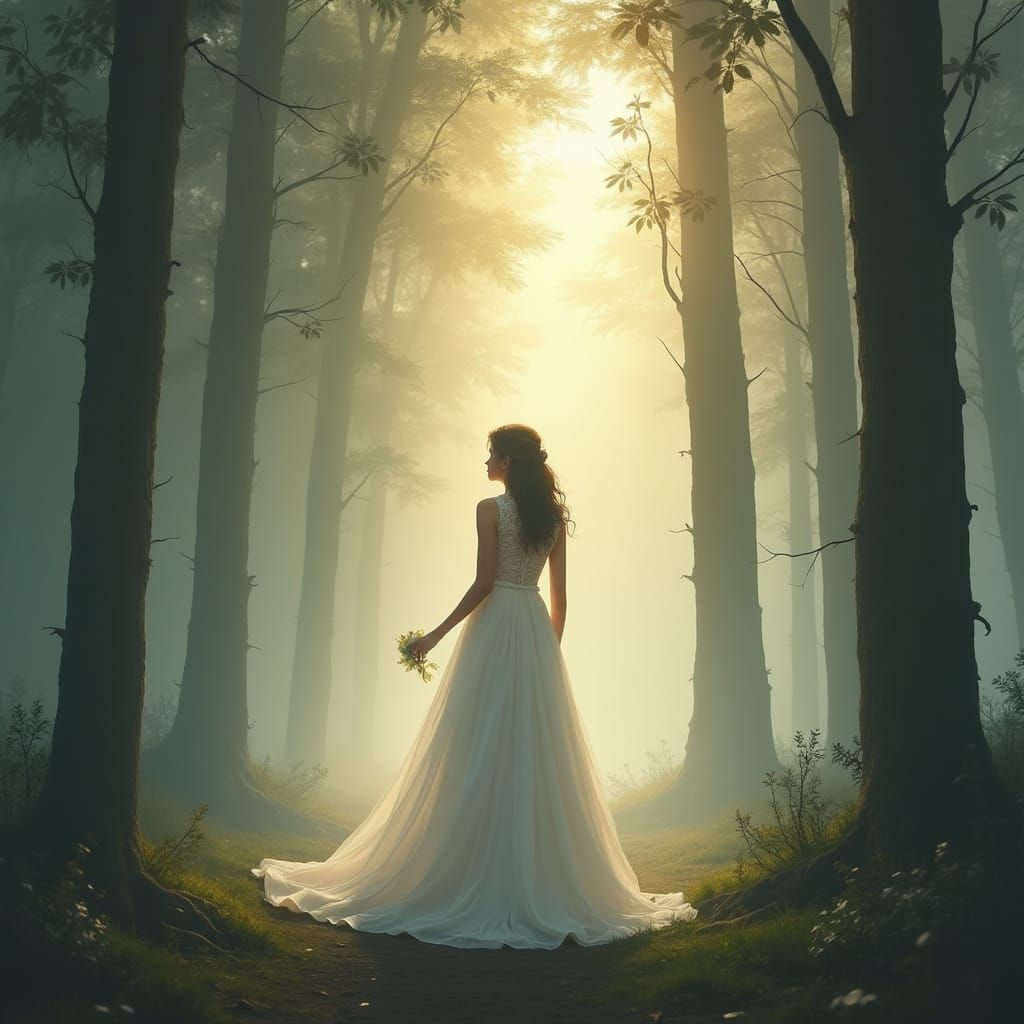 Ethereal Dawn Bride in Enchanted Forest