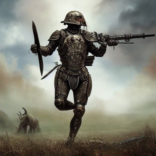 Aries on Battlefield: Hyperrealistic Dark Fantasy Portrait