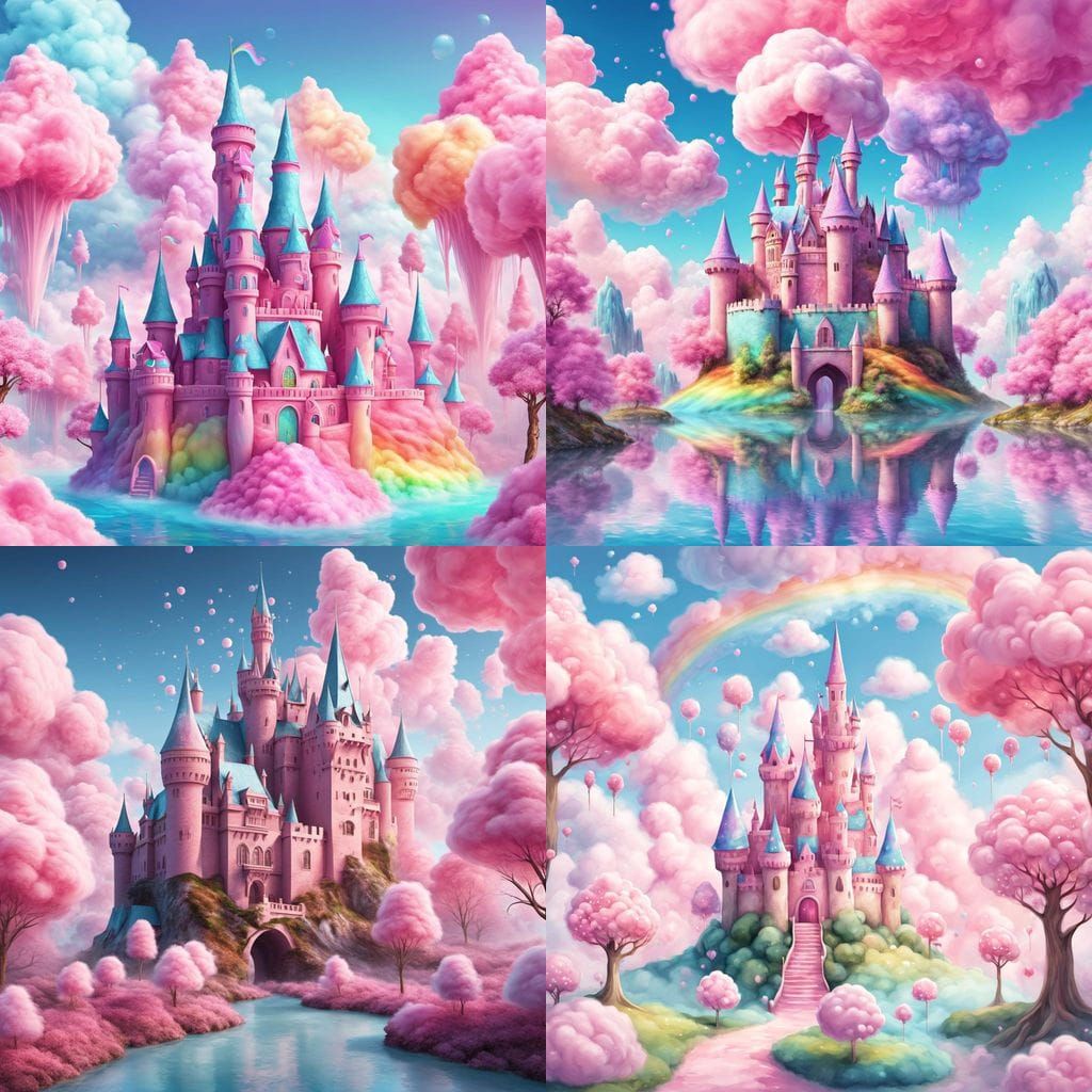 Rainbow Cotton Candy Castle with Floating Trees
