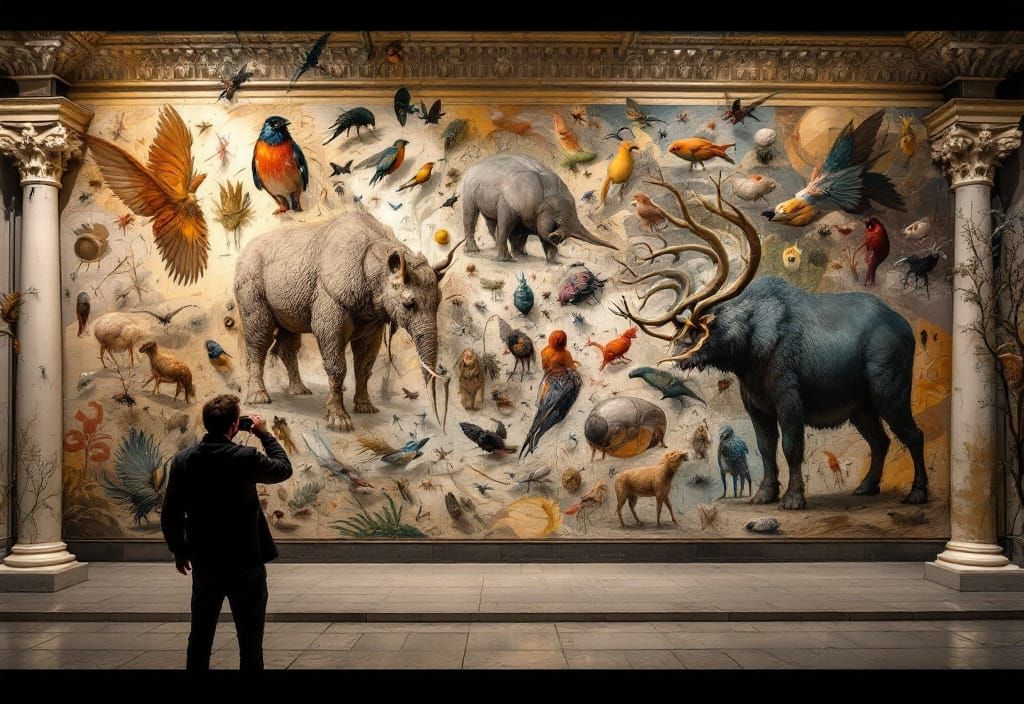 Ethereal City Dwellers in a Hyperrealistic Museum Setting