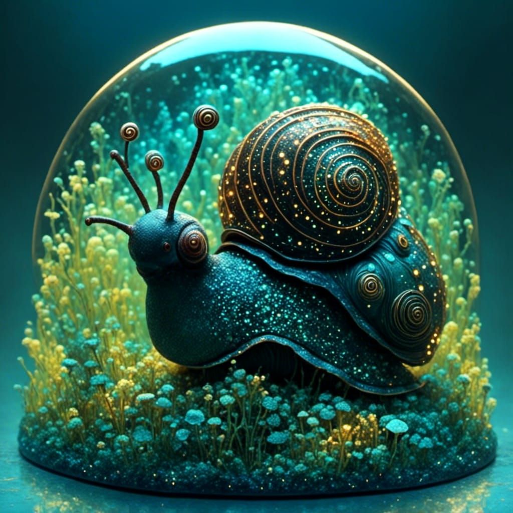 Bioluminescent Snail with City in Shell