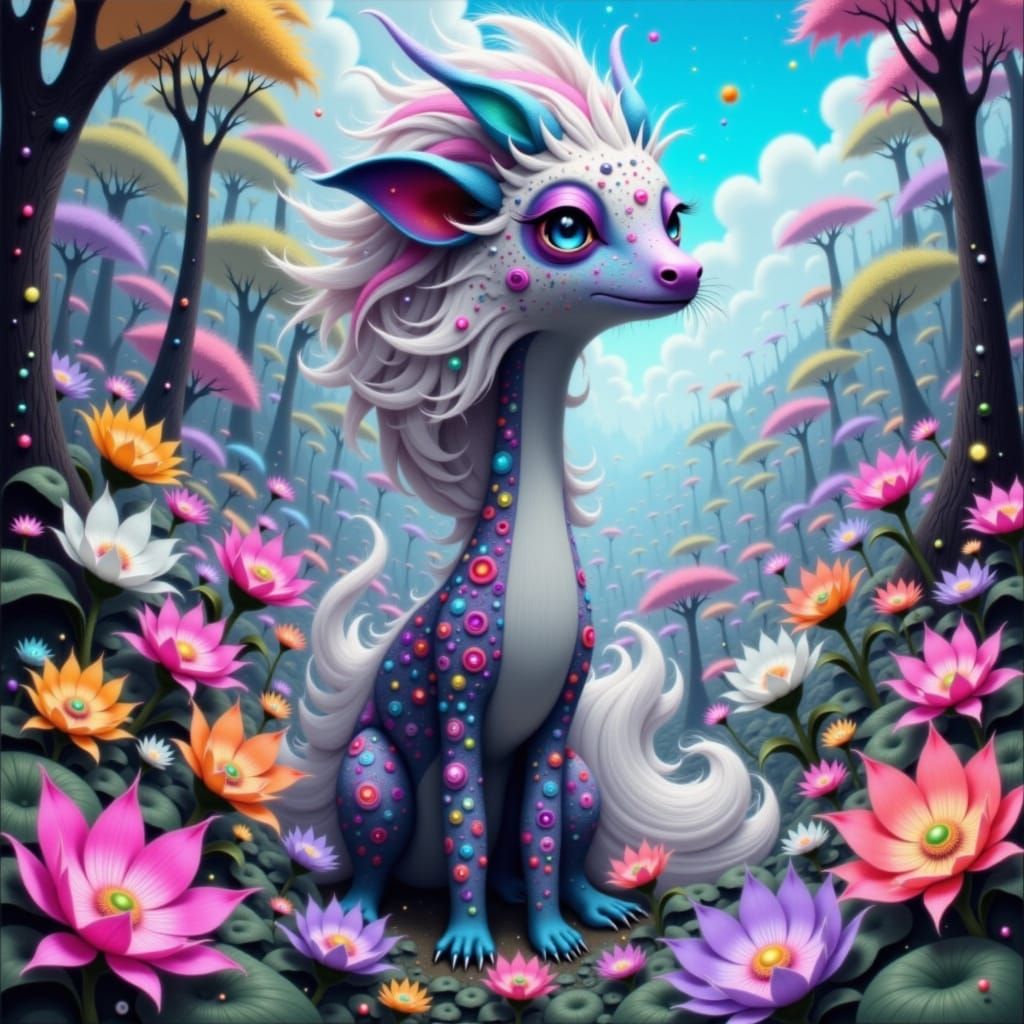 Whimsical Forest Scene with Mythical Creatures