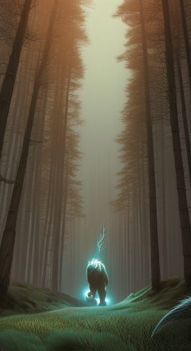 Glowing Bigfoot in the woods