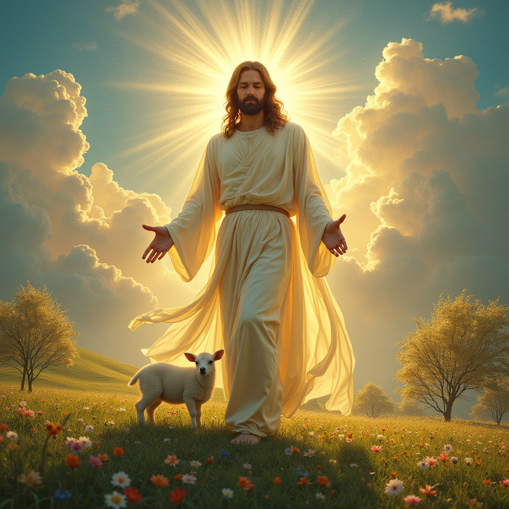 Radiant Celestial Figure in Paradise: Hyper-Realistic Portra...