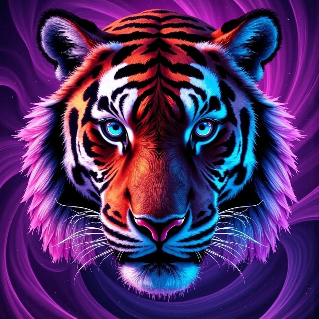 Fractal Tiger Face in Silver Age Comic Style