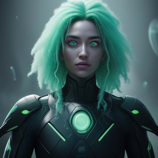 Surreal Woman Portrait with Luminous Eyes in Sci-Fi Style