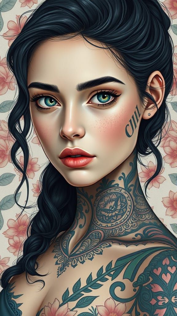 Enigmatic Female Figure in Whimsical Floral Setting