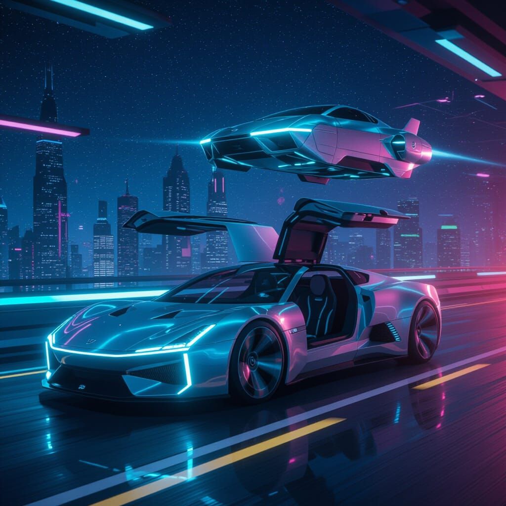 Futuristic Concept Car Soaring Through Space