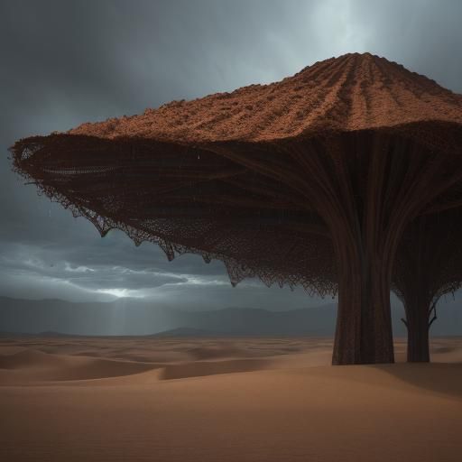 Desert Rain: Surreal Oil Painting with Golden Light
