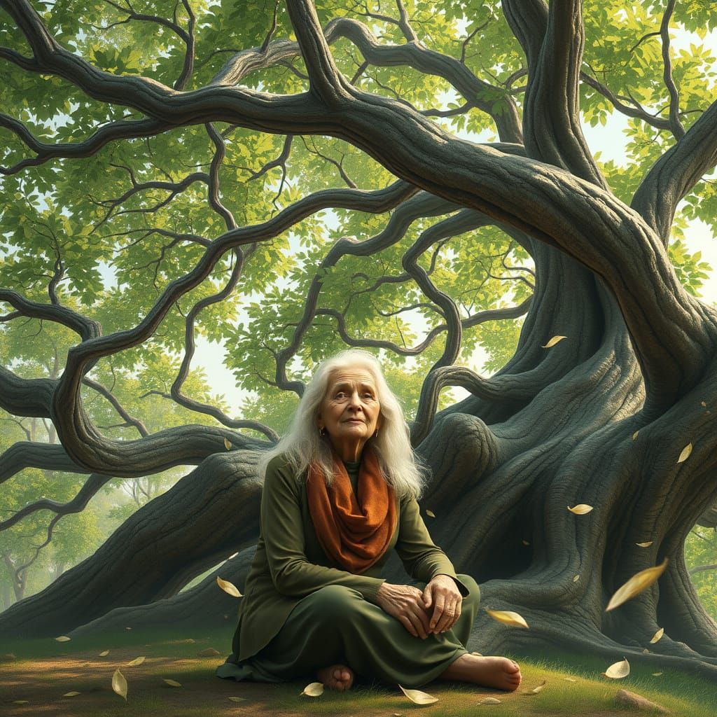 Ethereal Wisdom Under Ancient Canopy