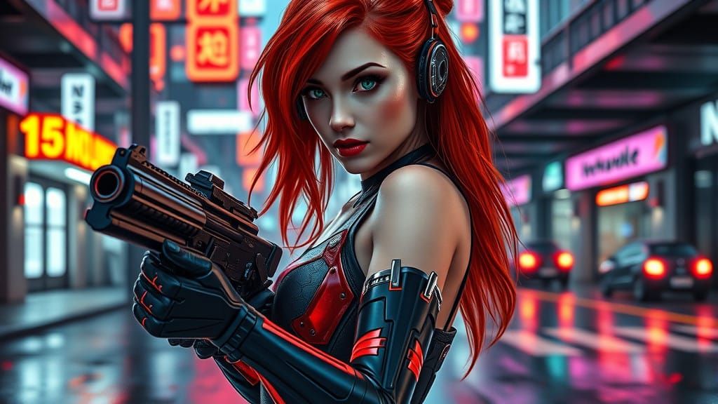 Cyberpunk Combat Gynoid in Futuristic Armor