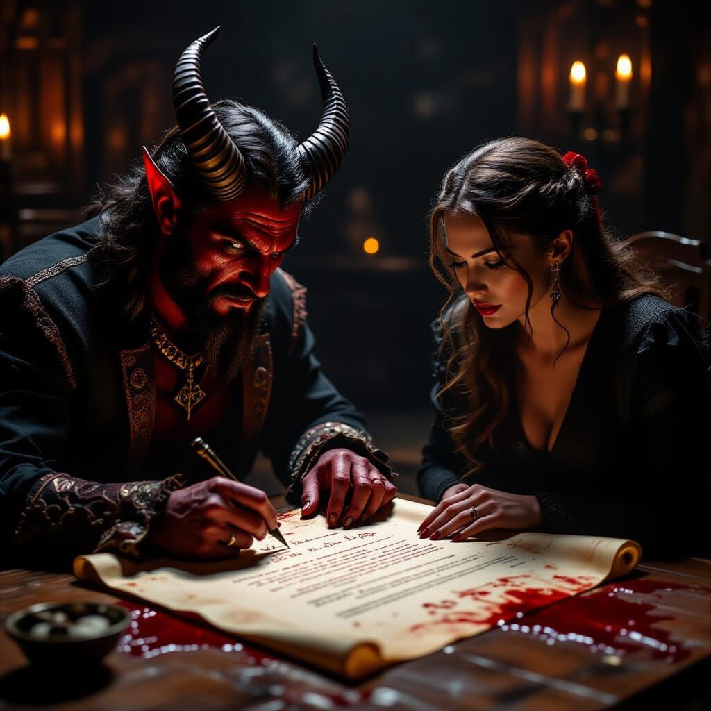Devil Makes Blood Contract With Human for Soul