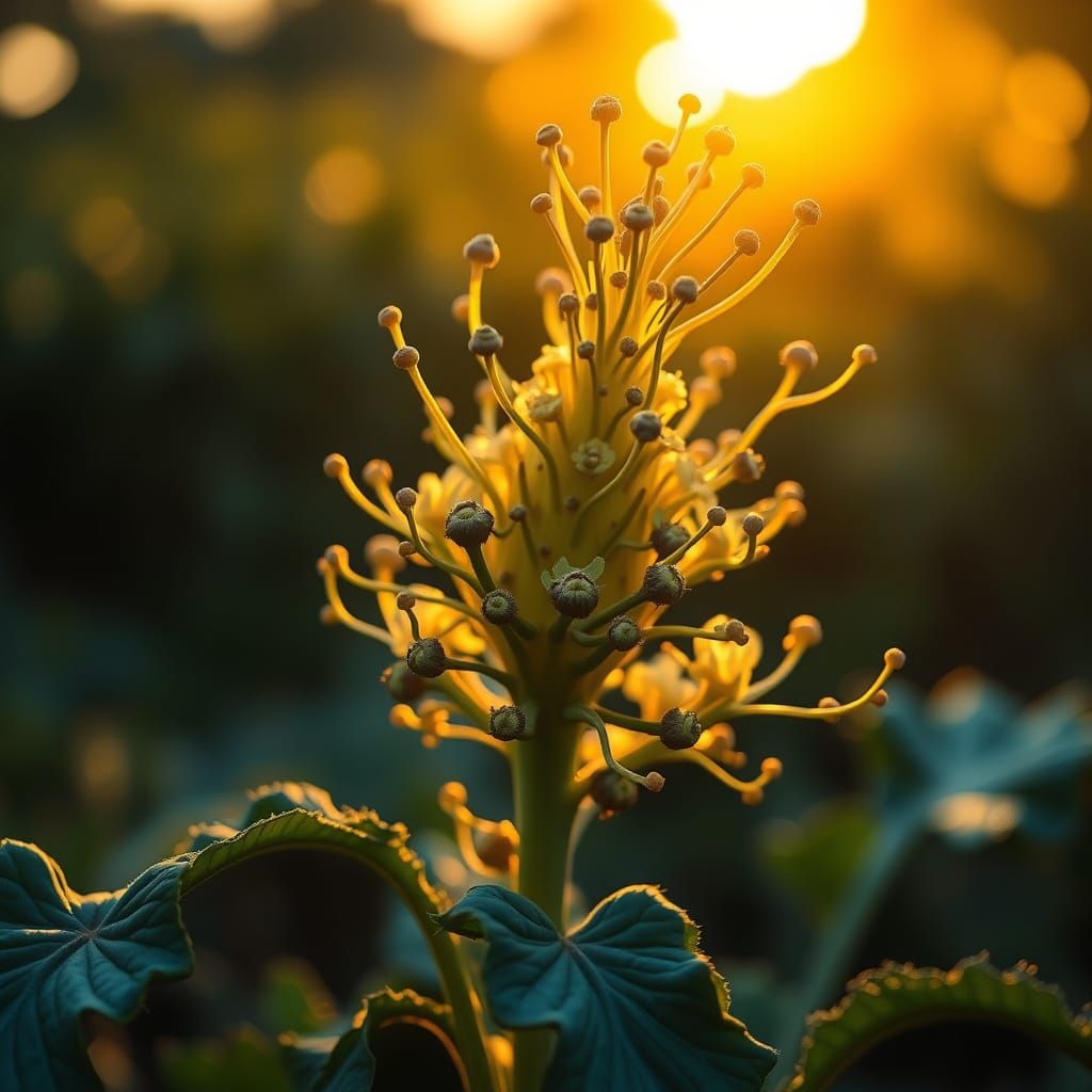 Hyperrealistic Mutant Plant in Golden Hour Light