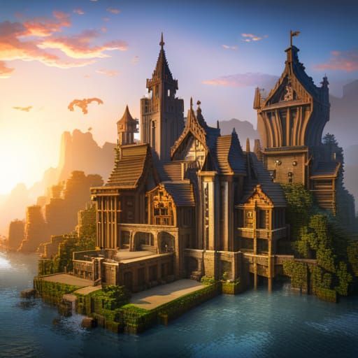 Minecraft Landscape in Detailed Matte Painting Style