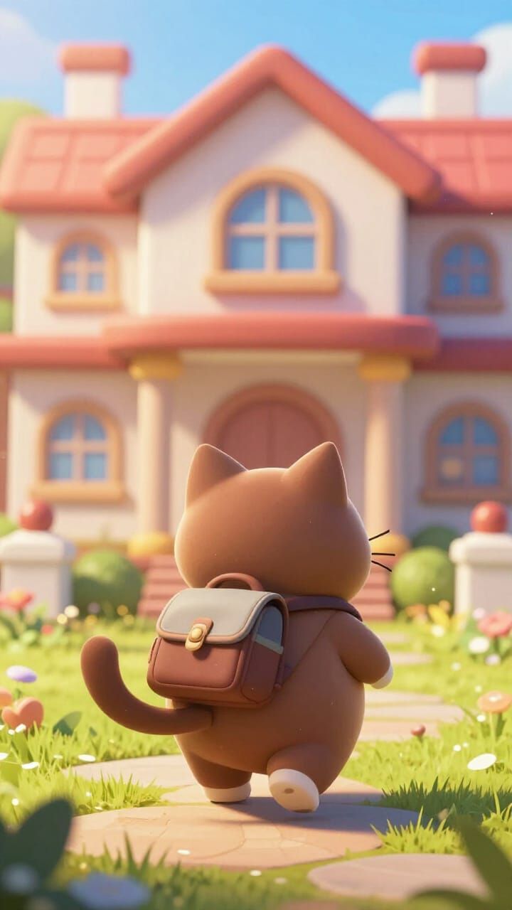 Cute Chubby Cat Goes to Whimsical School in 3D Anime Style