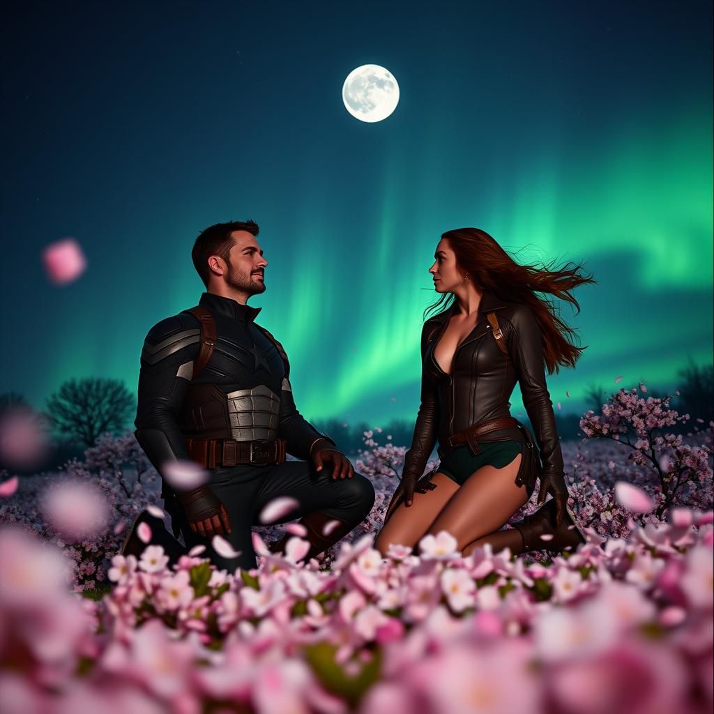 Captain America and Rogue in Cherry Blossoms