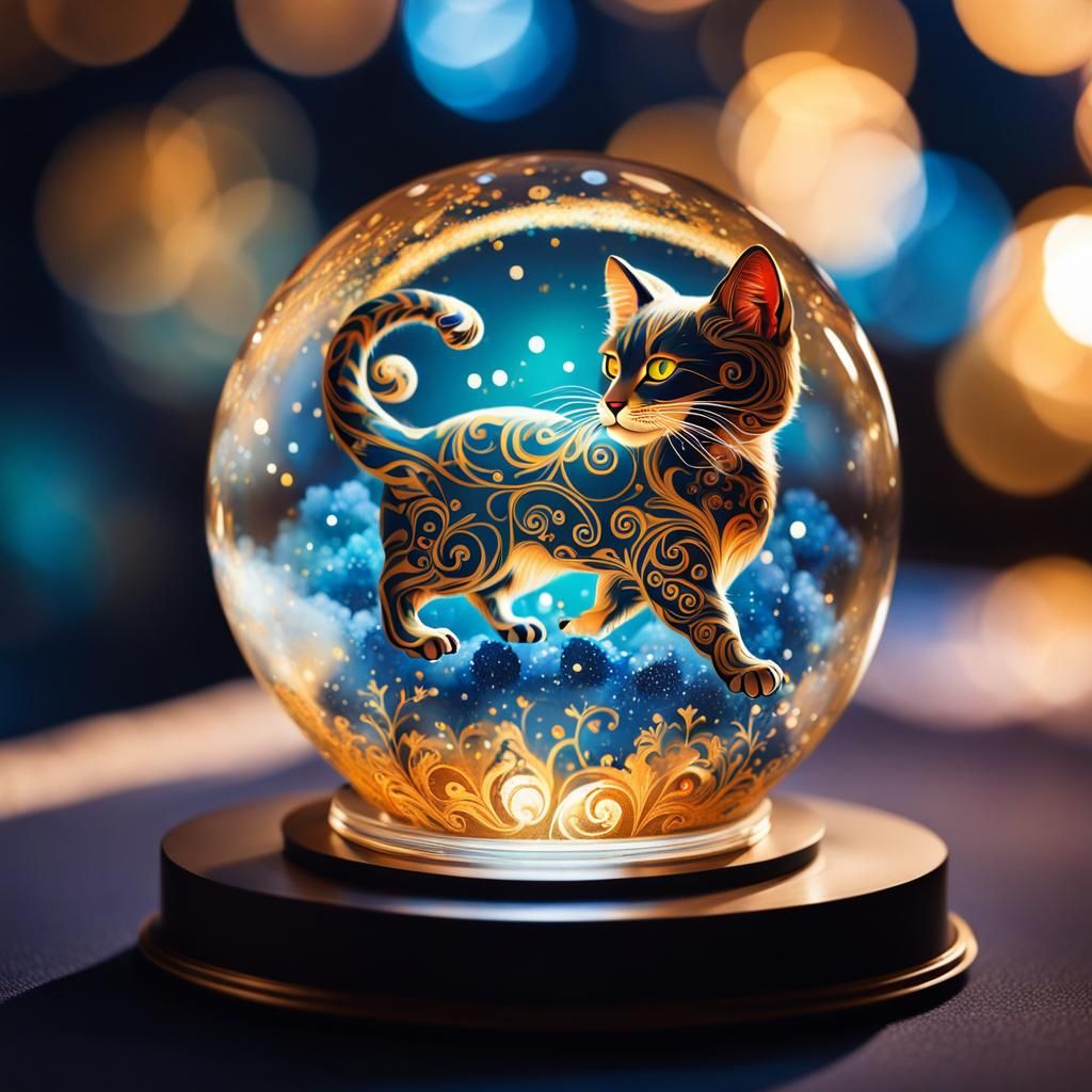 Magical Kitten Tempest in Snowglobe by Chagall