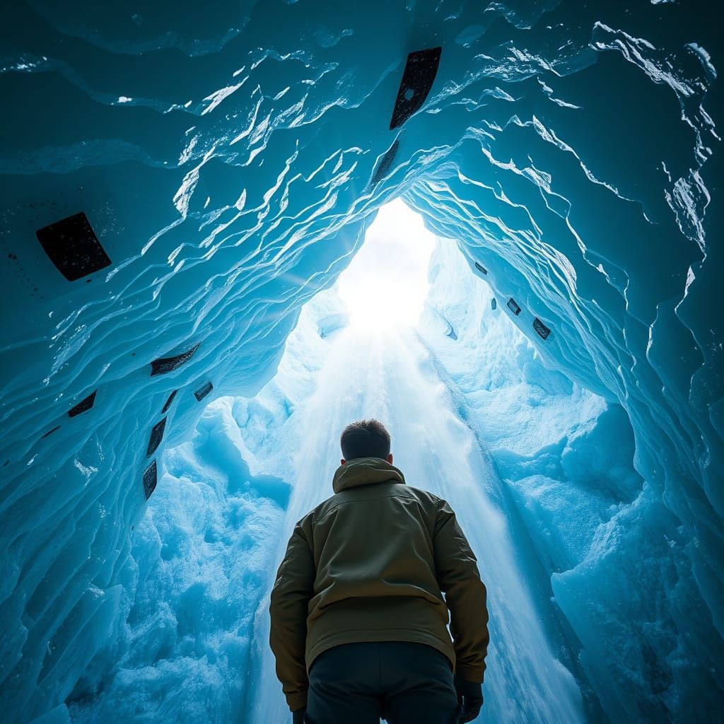 Glacial Meltwater Waterfall in Sapphire Crevasse