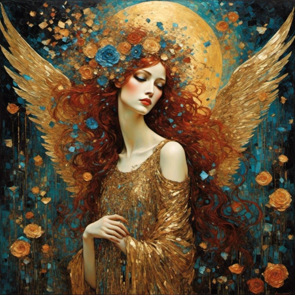 Sparkly Cosmic Angel in Art Nouveau Style
