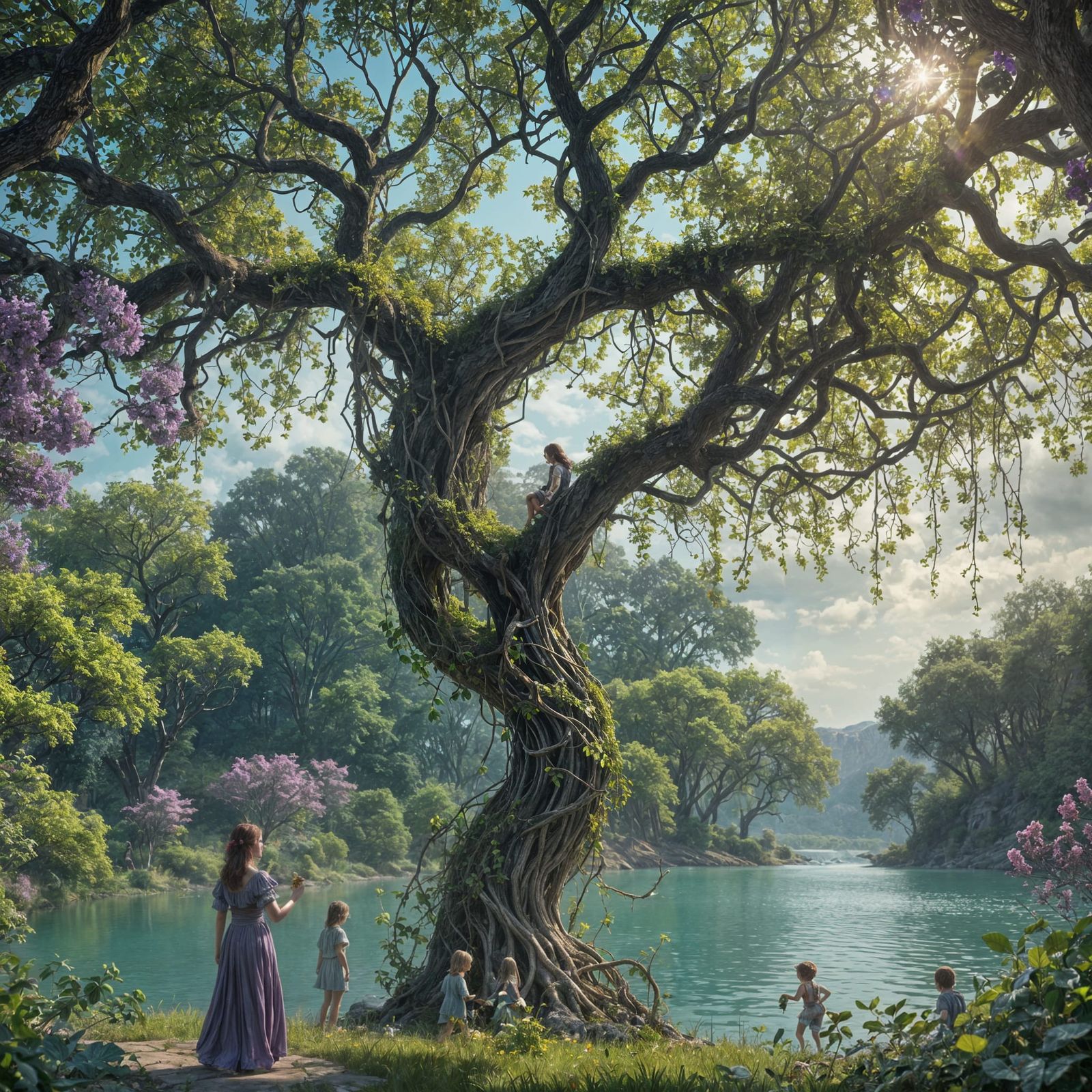 Spring Lake Scene in Dark Fantasy Art Style