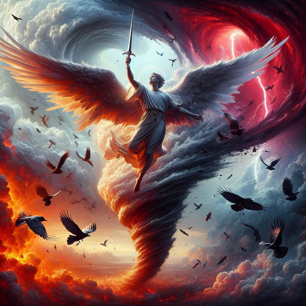 Photorealistic Angel in Fiery Tornado, Hyperrealistic Splash...