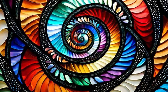 Stained Glass Spirals: Abstract Impasto Collage