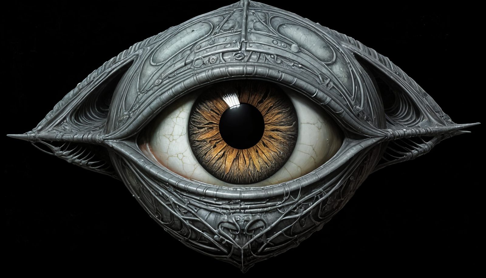 A Photorealistic, Surreal Eye Amidst an Alien Landscape