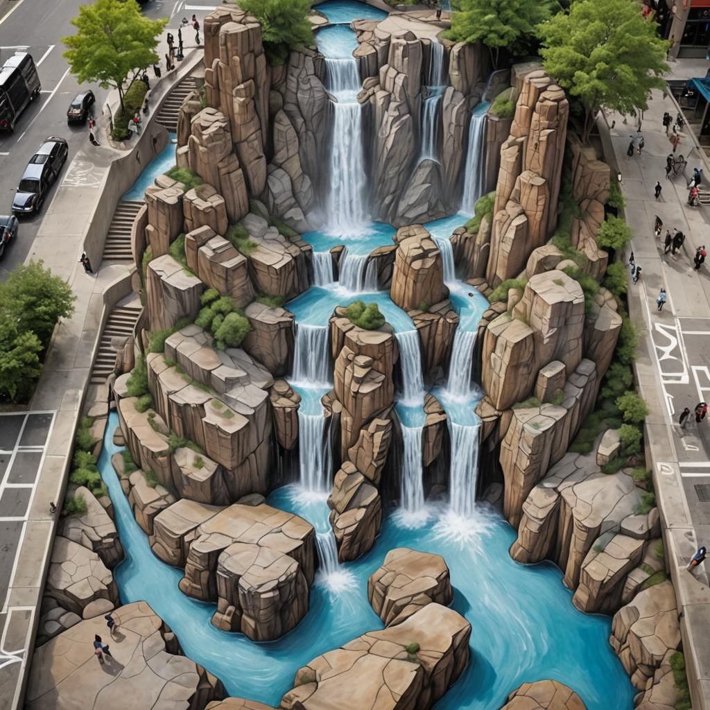 Breathtaking Urban Waterfall 3D Street Chalk Art