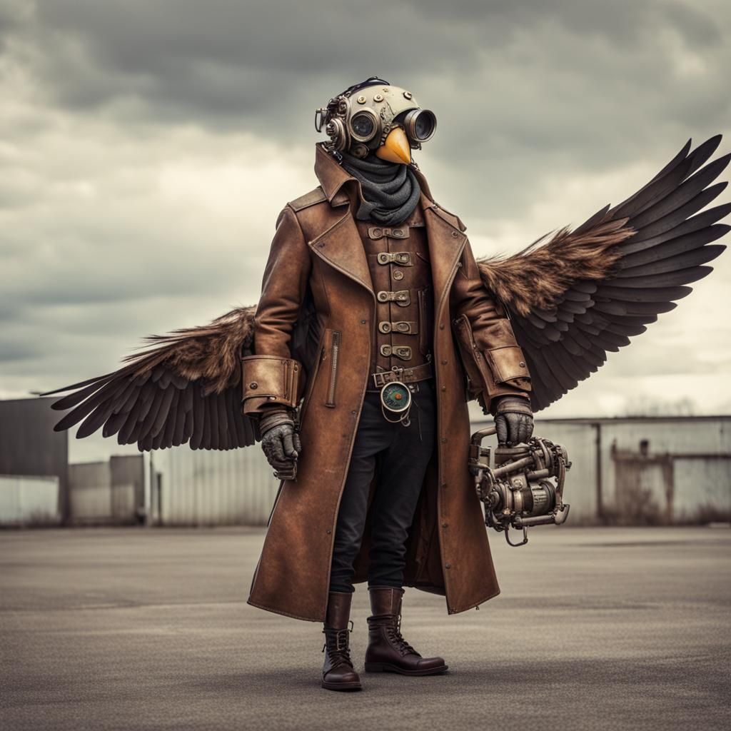 Steampunk Humanoid Bird in Aviator Coat