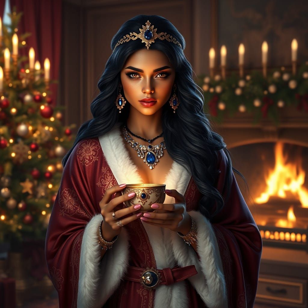 Mythical Queen Ishtar Surrounded by Christmas Splendor
