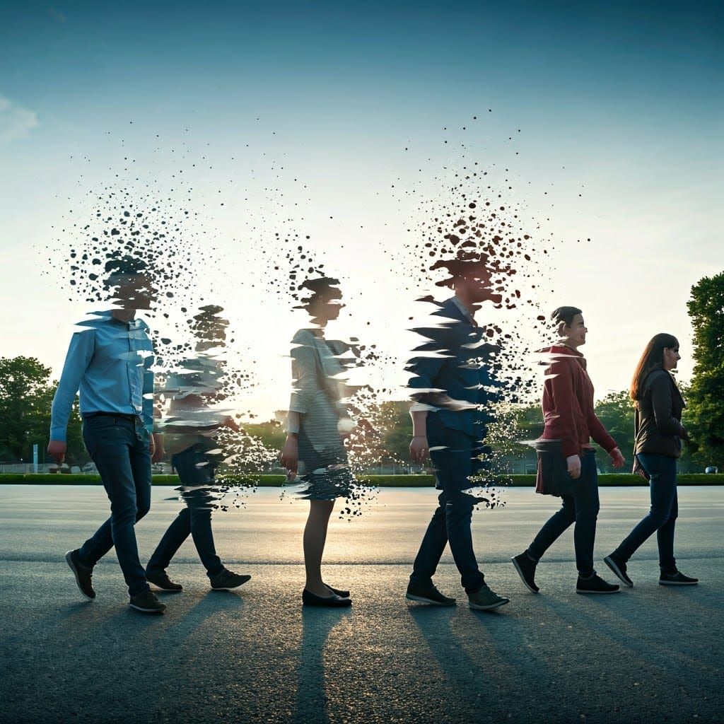 People Dissolving on Street: Photorealistic 8K